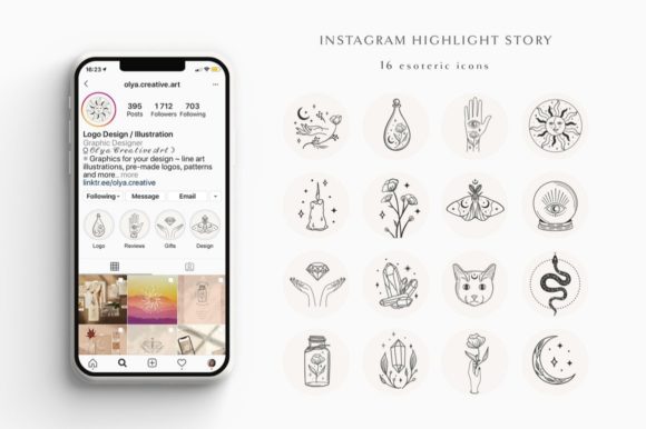 Instagram Highlight Story Templates. Jar: A Collection of 16 Hand-Drawn Esoteric Icons
