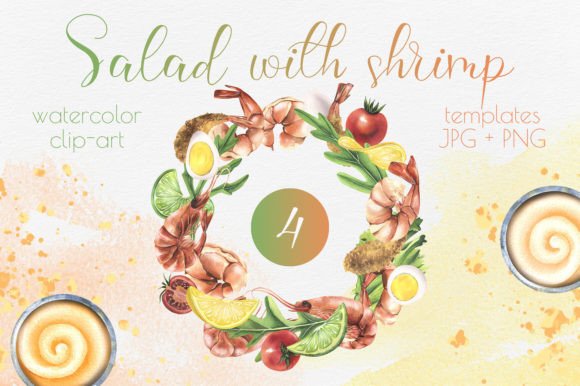 Shrimp with Dishes Watercolor Templates: A Feast for the Eyes
